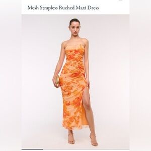 Abercrombie & Fitch Mesh Ruched Maxi  Dress w/ removable straps